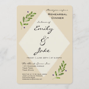 Invitación a la cena de un ensayo Boda simple y mo