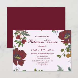 Invitación a la cena de un ensayo con flores de bo