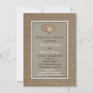 Invitación a la cena de un ensayo de Burlap rústic