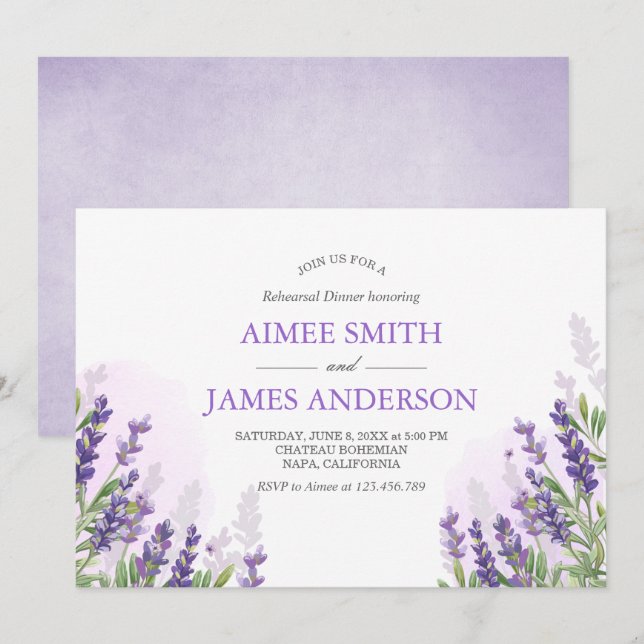 Invitación a la cena de un ensayo de Lavender Púrp (Anverso / Reverso)