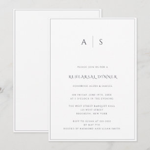 Invitación a la cena de un ensayo de monograma azu