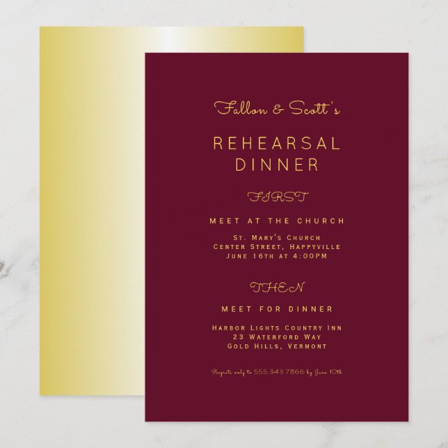 Invitación a la cena de un ensayo de oro y vino de (Anverso / Reverso)