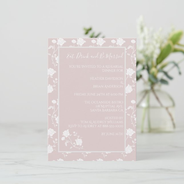 Invitación a la cena de un ensayo de rosa rosado d (Anverso de pie)