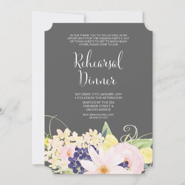 Invitación a la cena de un ensayo floral de acuare (Anverso)
