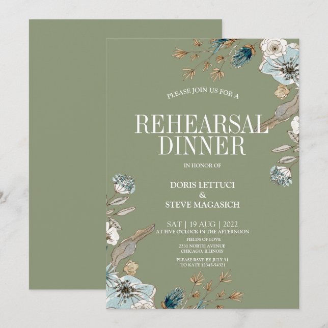 Invitación a la cena de un ensayo floral de sabore (Anverso / Reverso)