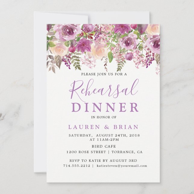 Invitación a la cena de un ensayo floral Purple La (Anverso)