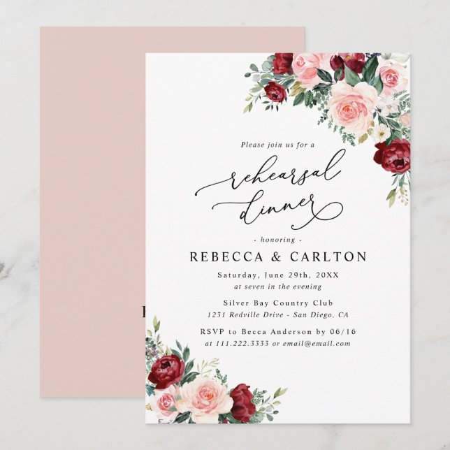 Invitación a la cena de un ensayo floral rústico d (Anverso / Reverso)