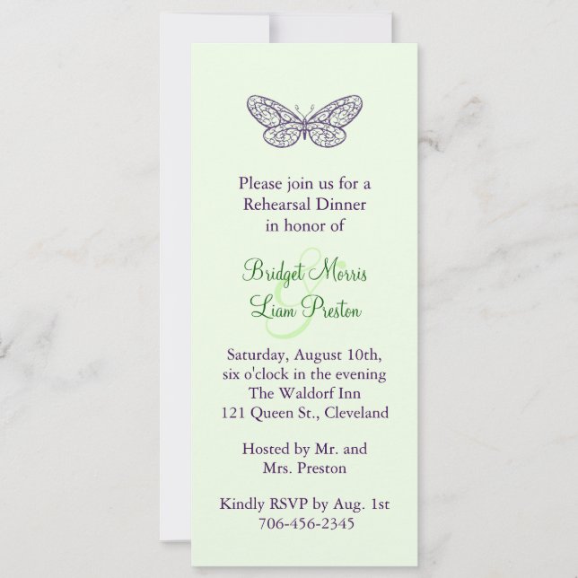 Invitación a la cena de un ensayo flutter (verde) (Anverso)