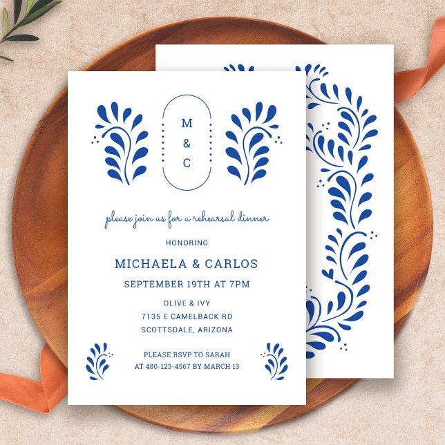 Invitación a la cena de un ensayo mexicano de esti (Puebla Style Mexican Rehearsal Dinner Invitation by Fiesta Valley Print)