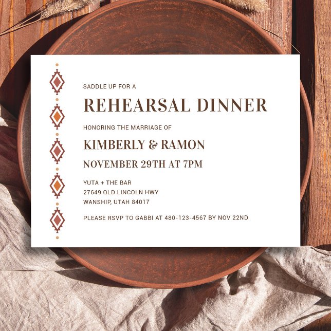Invitación a la cena de un ensayo occidental rústi (Rustic Western Rehearsal Dinner Invitation)
