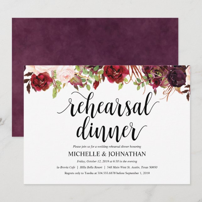 Invitación a la cena de un ensayo ruso de Boda de  (Anverso / Reverso)