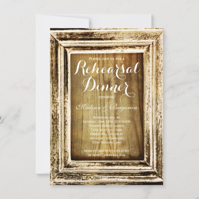 Invitación a la cena de un ensayo rústico de mader (Anverso)