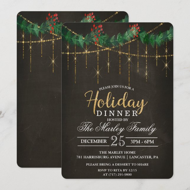Invitación a la cena de vacaciones Fiesta de vacac (Anverso / Reverso)