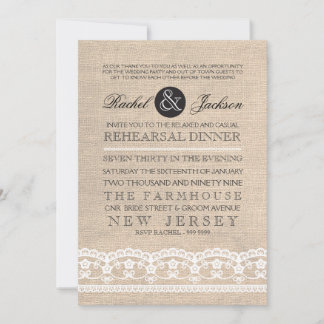 Invitación a la cena de vintage Lace & Burlap