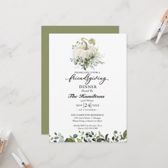 Invitación a la cena de White Pumpkin Friendscome (Anverso/Reverso In Situ)