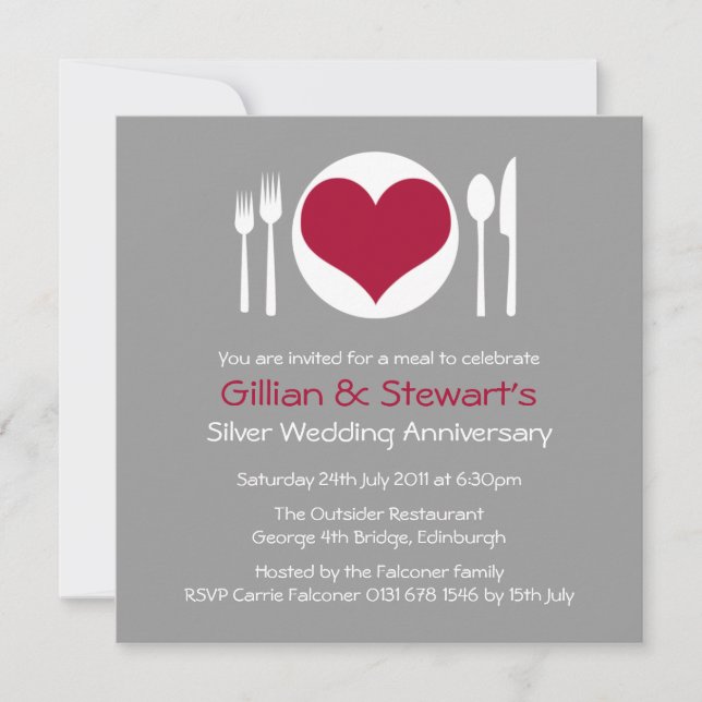 Invitación a la cena del aniversario de Love Heart (Anverso)