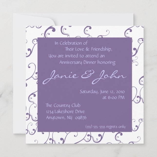 Invitación a la cena del aniversario del boda (Anverso)