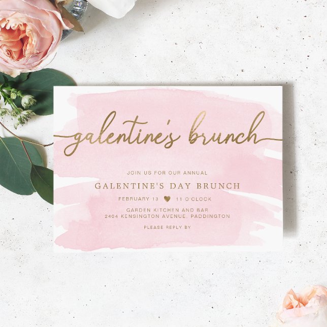 Invitación a la cena del Día de Galentine con acua (Galentines Dinner Invitation Pink Watercolour Gold )