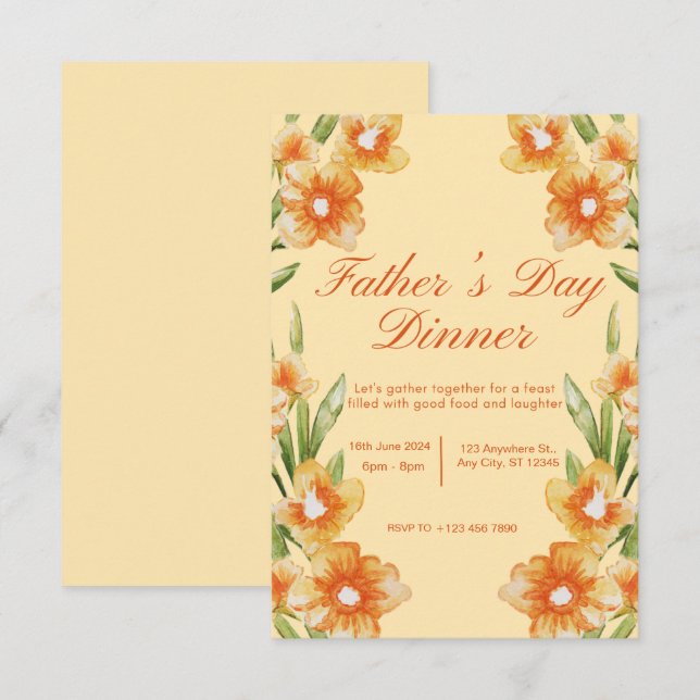 Invitación a la cena del Día del Padre ilustrativo (Anverso / Reverso)