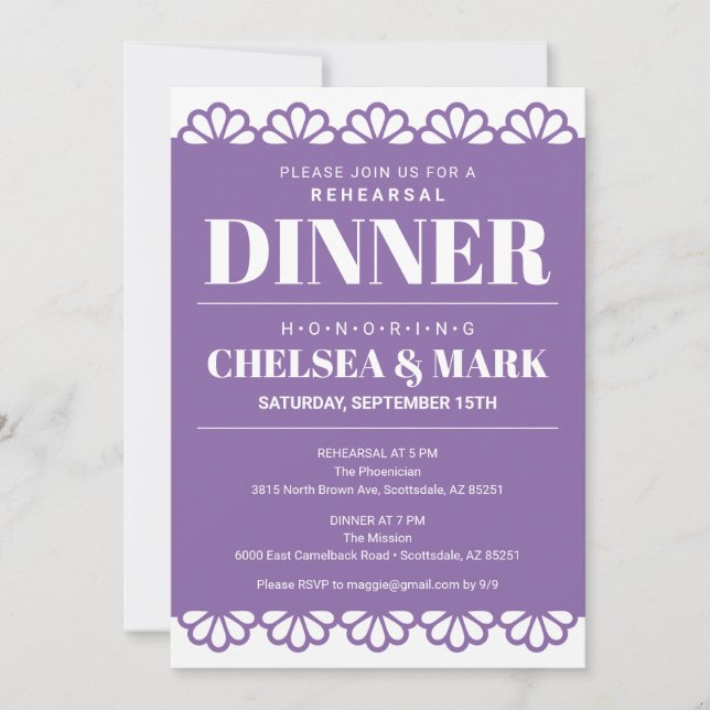 Invitación a la cena del ensayo Papel Picado (Anverso)