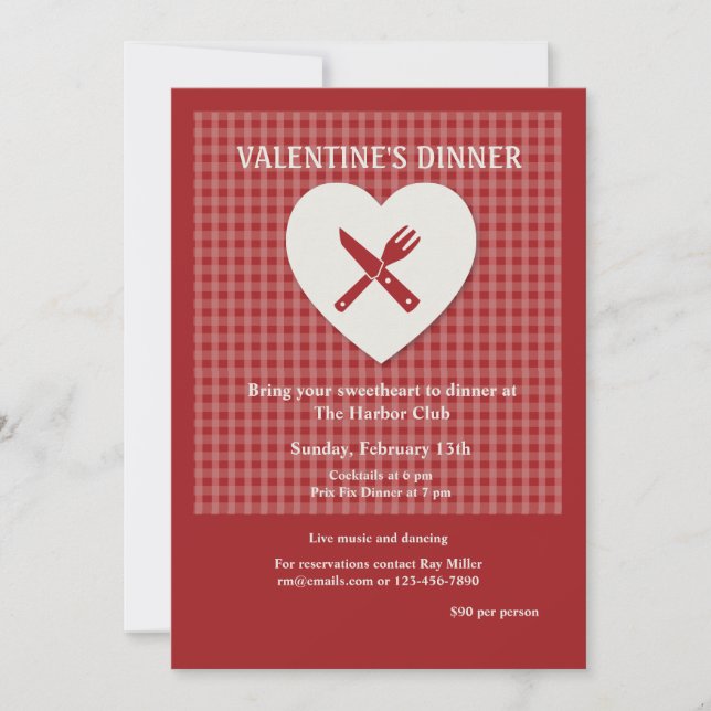 Invitación a la cena el día de San Valentín (Anverso)