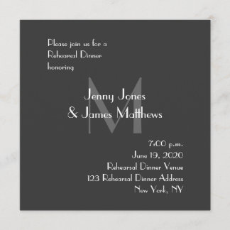 Invitación a la cena en un monograma gris moderno