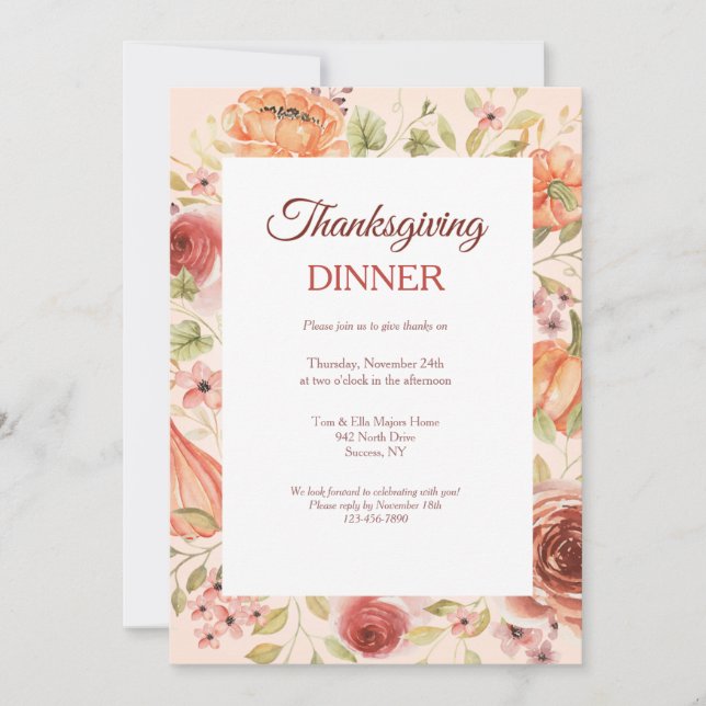 Invitación a la cena floral de Acción de Gracias (Anverso)