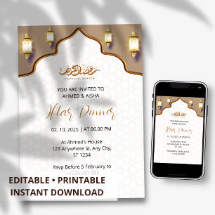 Invitación a la cena Iftar mezquita de oro marrón 