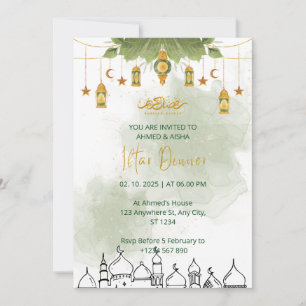 Invitación a la cena Iftar ramadan acuarela verde