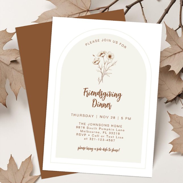Invitación a la cena moderna de Friendsgiving flor (Friendsgiving Dinner Invite)