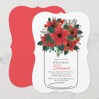 Invitación a la cena navideña de Mason Jar Poinset