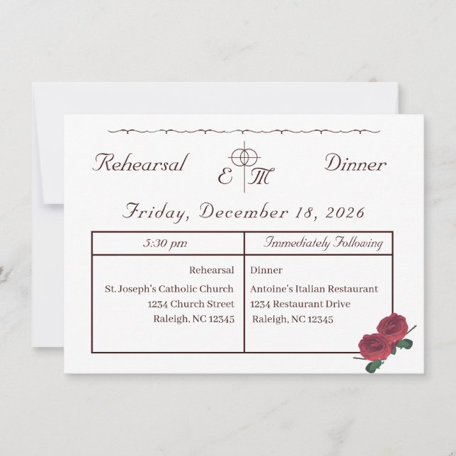 Invitación a la cena para el ensayo de Rosas finos (Anverso)