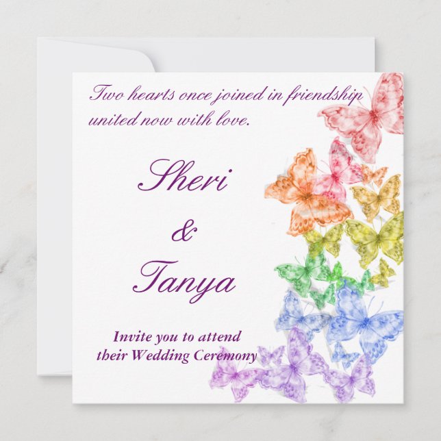 Invitación a la ceremonia de Boda arcoiris de lesb (Anverso)