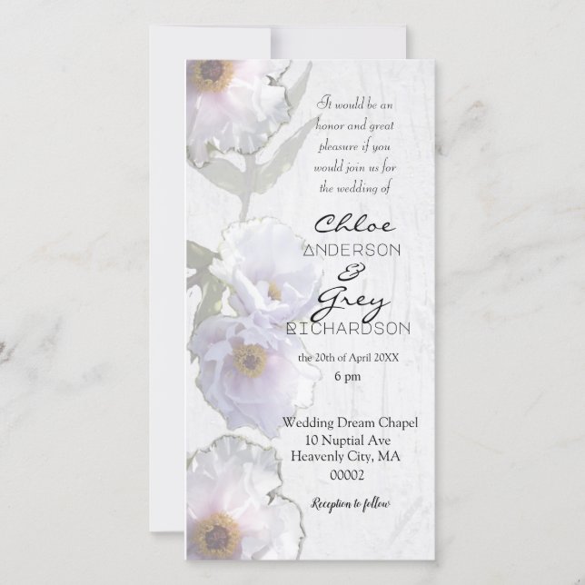 Invitación a la ceremonia de boda con peonías (Anverso)