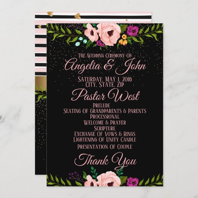 Invitación a la ceremonia de Boda de flores rustic (Anverso / Reverso)
