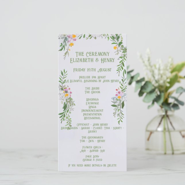 Invitación a la ceremonia de Boda de Flores Silves (Anverso de pie)