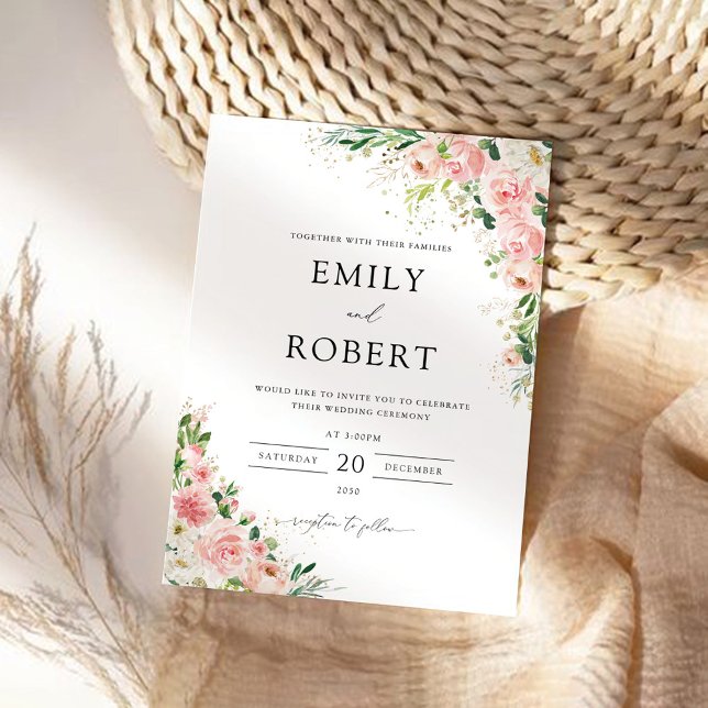 Invitación a la ceremonia de Boda de oro rosa rosa (Subido por el creador)