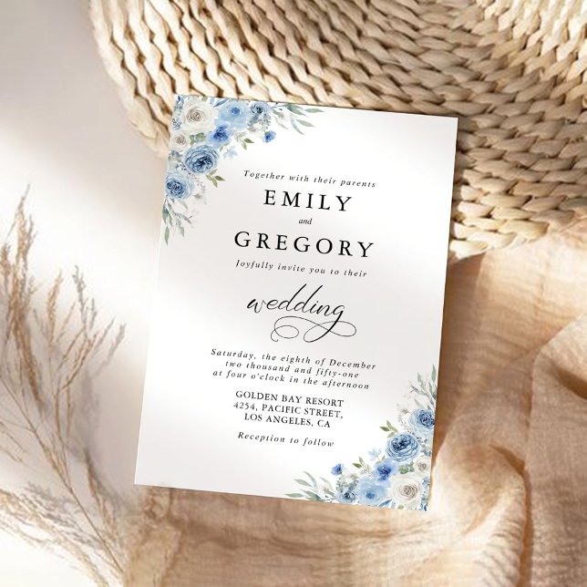 Invitación a la ceremonia de Boda Dusty Blue Ivory (Subido por el creador)