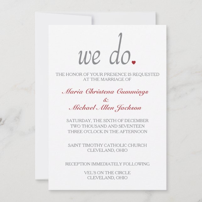 Invitación a la ceremonia de Boda Hearts (Anverso)