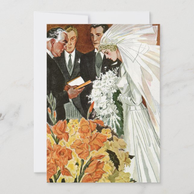 Invitación a la Ceremonia de Boda Vintage, Novia y (Anverso)