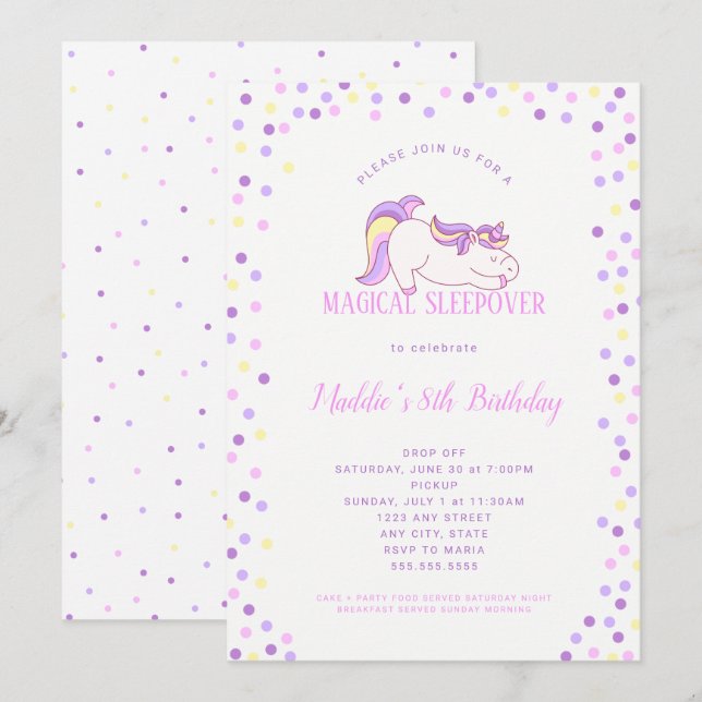 Invitación a la ceremonia de cumpleaños de Unicorn (Anverso / Reverso)