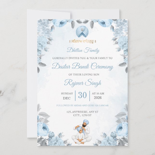 Invitación a la ceremonia de Dastar Bandi floral a (Anverso)