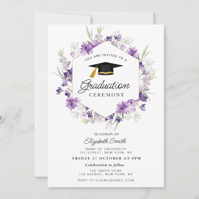 invitación a la ceremonia de graduación con flores (Anverso)
