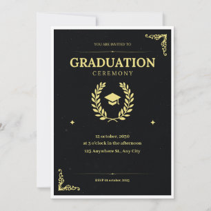 Invitación a la ceremonia de graduación en negro y