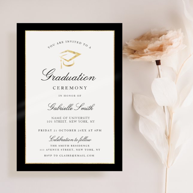 invitación a la ceremonia de graduación en negro y (Subido por el creador)