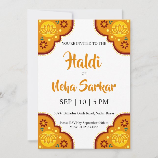 invitación a la ceremonia de haldi (Anverso)