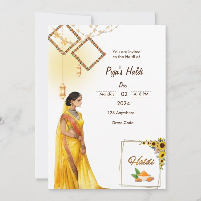 Invitación a la ceremonia de Haldi (Anverso)