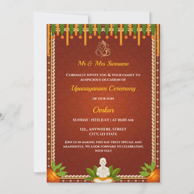 Invitación a la ceremonia de hilo de discusión, ta (Anverso)