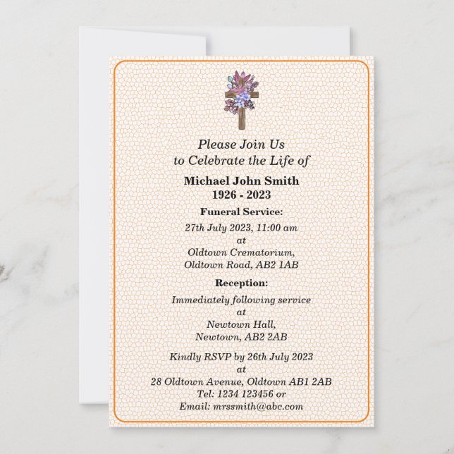 Invitación a la ceremonia de la cruz floral funera (Anverso)