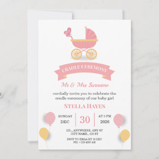 Invitación a la ceremonia de la cuna para bebé niñ